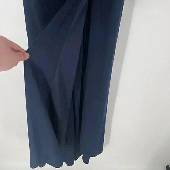 Mac Duggal Maxi Long Gown 4 Navy Beaded Off Shoulder Faux Wrap Wedding Gala - Picture 8 of 16